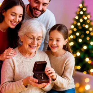 nagymama ékszert kap ajándékba családi körben