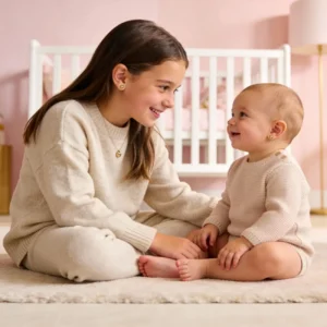 kislány és lánybaba vidáman fülbevalót és nyakláncot viselve