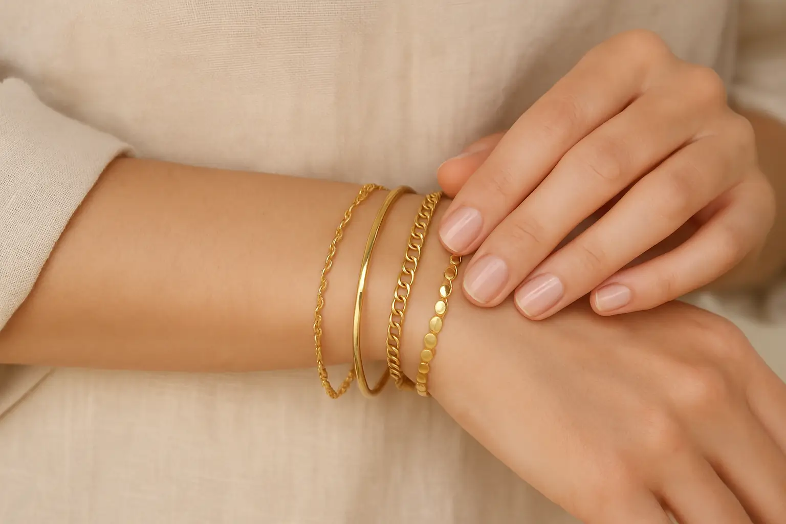 női kézen különböző karkötők